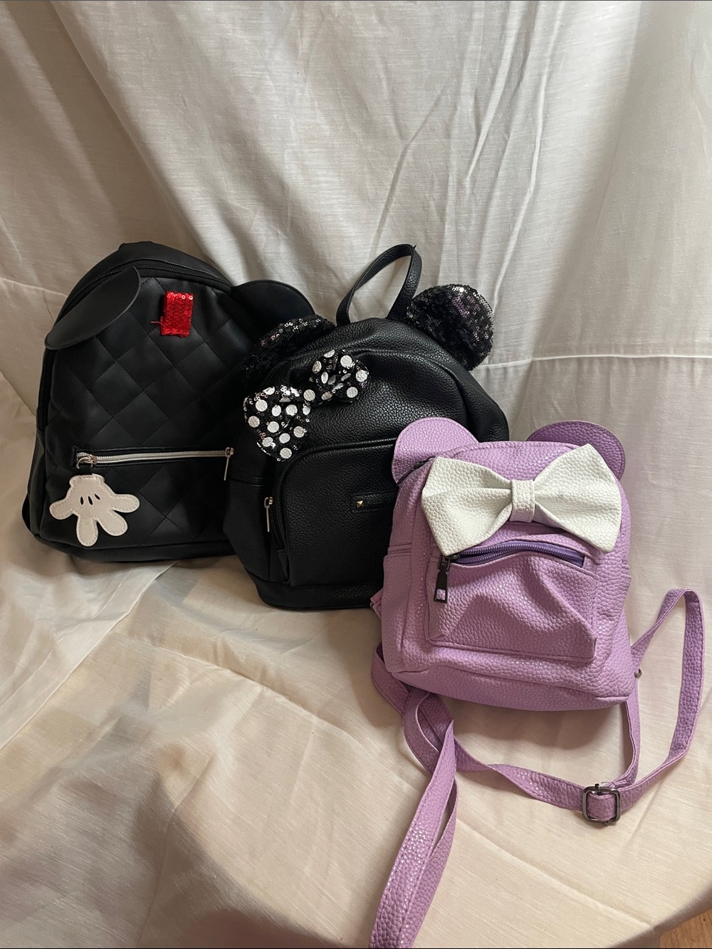 3 Mickey Ear Mini-Backpacks 2 with Bows Bundle